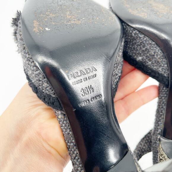 Vintage Prada Gray Tweed Crystal Bow Detail Slingback Pointed Toe Heels IT 38.5 - Picture 11 of 11